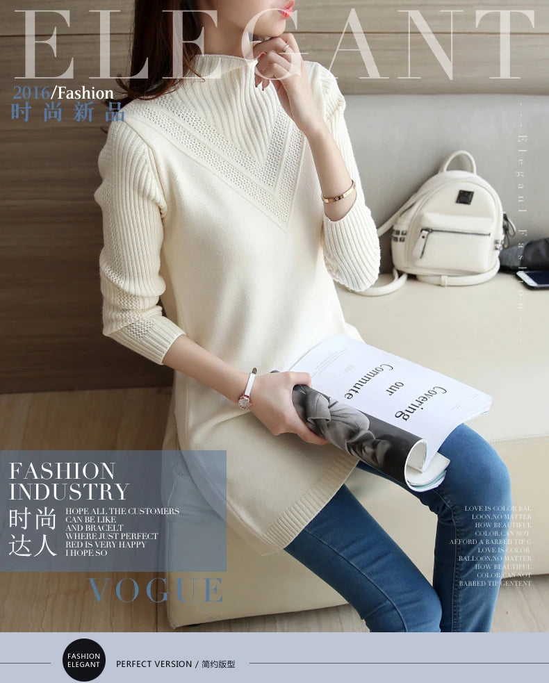 Frühling Herbst Winter Neue Rollkragenpullover Frauen Koreanische Lose Medium Lange Dicke Stricken Top Pullover Bodenbildung Pullover Ziehen