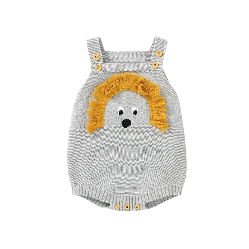 Baby-Body, niedlicher Cartoon-Löwe, Kleinkind-Säuglings-Onesies, 100 % Baumwolle, gestrickt, für Neugeborene, Kinder, Kleidung, einteiliger Overall, ärmellos