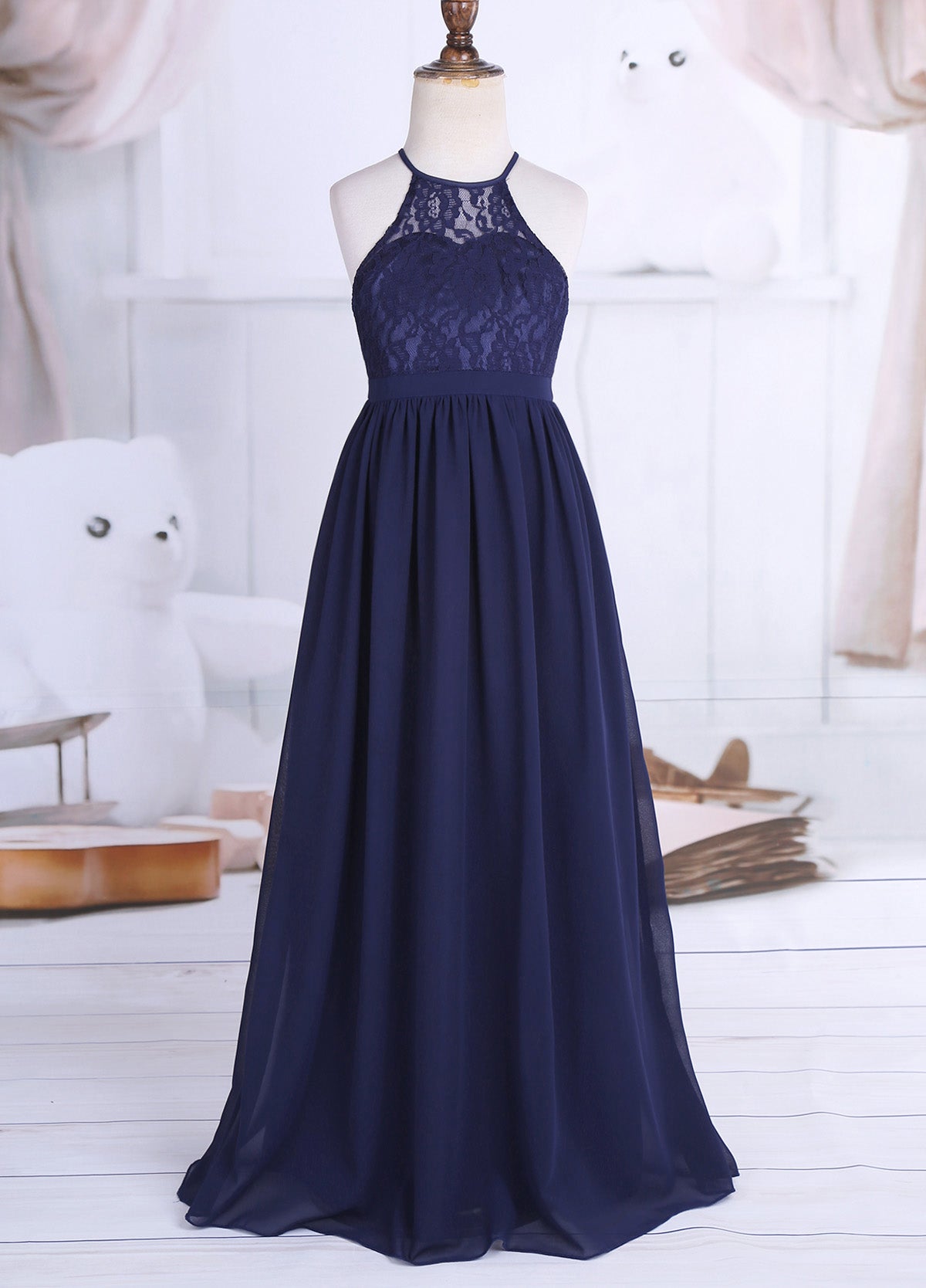 Sommer Mode Blume Mädchen Kleid Hochzeit Geburtstag Party Kinder Lange Kleid Vestido Elegante Halter Neck Floral Spitze Prinzessin Kleid