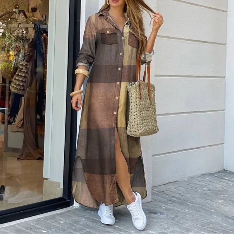 ZANZEA Party Vintage Leopard Robe Frauen 2025, Herbst Casual Langarm Maxi Lange Vestidos Kleid Mode Übergroßen Hemd Sommerkleid