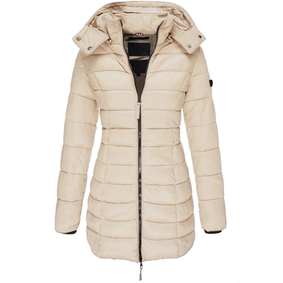 Winter Jacken für Frauen Zipper Mit Kapuze Baumwolle Gepolsterte Jacken Langarm Warme Mantel Schlank Parka Weibliche Tragbare Outwear