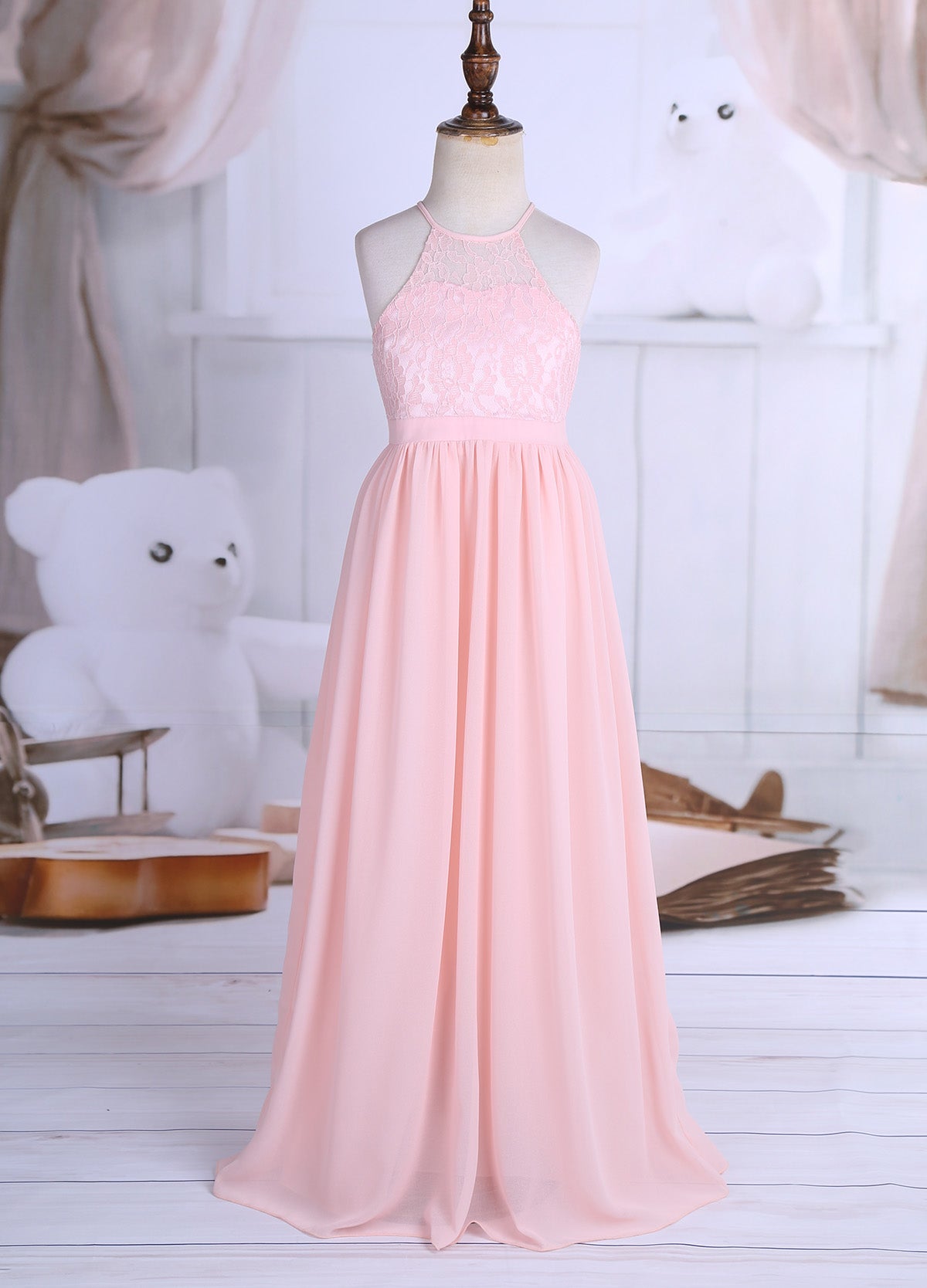 Sommer Mode Blume Mädchen Kleid Hochzeit Geburtstag Party Kinder Lange Kleid Vestido Elegante Halter Neck Floral Spitze Prinzessin Kleid