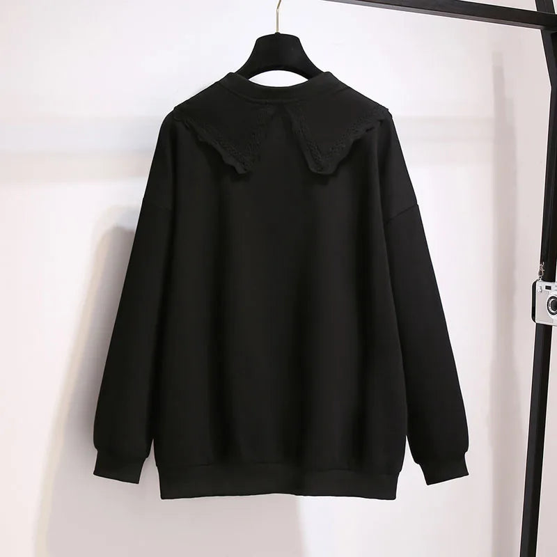 150Kg Plus Größe frauen Herbst Faul Stil Puppe Kragen Sweatshirts Fehlschlag 157cm 6XL 7XL 8XL 9XL 10XL lose Dünnen Langen Ärmeln Top