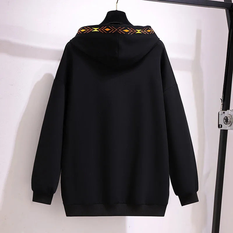 150Kg Plus Größe frauen Frühling Herbst Lose Mit Kapuze Stickerei Sweatshirt Büste 157cm 6XL 7XL 8XL 9XL 10XL lange-Ärmeln Casual Top