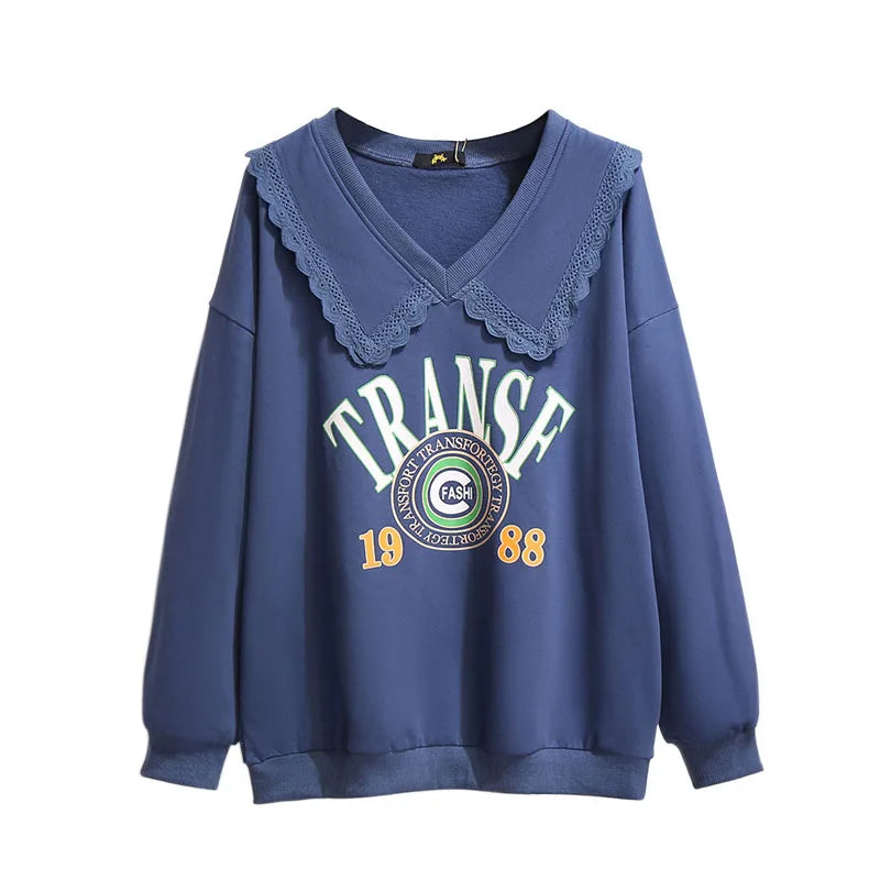 150Kg Plus Größe frauen Herbst Faul Stil Puppe Kragen Sweatshirts Fehlschlag 157cm 6XL 7XL 8XL 9XL 10XL lose Dünnen Langen Ärmeln Top