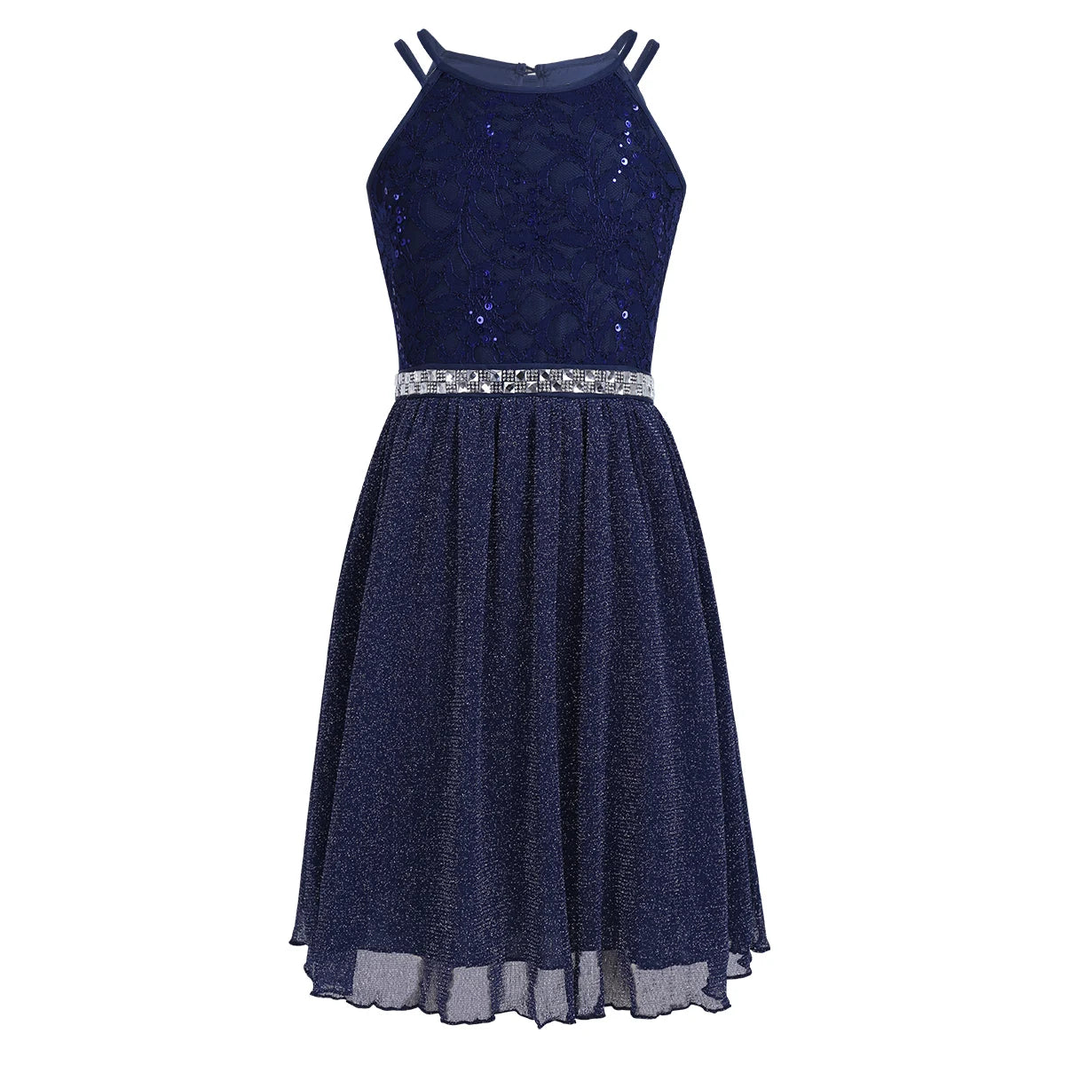 Iiniim Teen Mädchen Ärmellose Pailletten Floral Spitze Glänzenden Kleid Vestido de festa für Hochzeit Formale Geburtstag Party Sommer Kleider