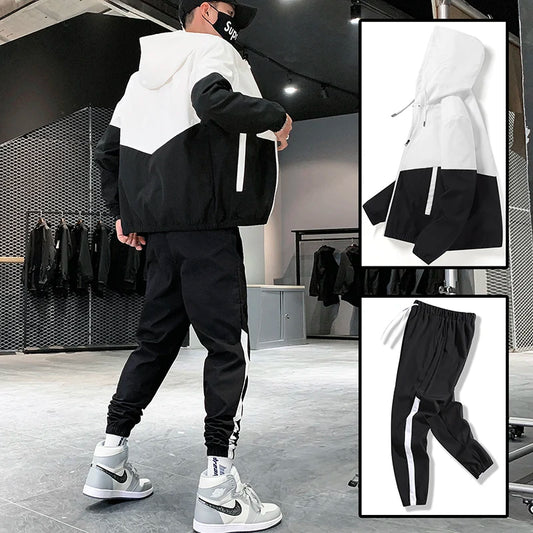 2025 Men Tracksuit Casual Joggers Hooded Sportswear Jackets And Pants 2 Piece Sets Hip Hop Running Sports Suit.