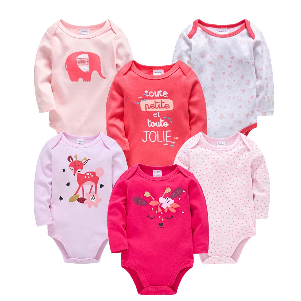 6 Stück 3 Stück Kavkas Baby-Body für Jungen und Mädchen, langärmelig, 100 % Baumwolle, Babykleidung, 0–12 Monate, Neugeborenen-Körper, Bebe-Overall-Kleidung