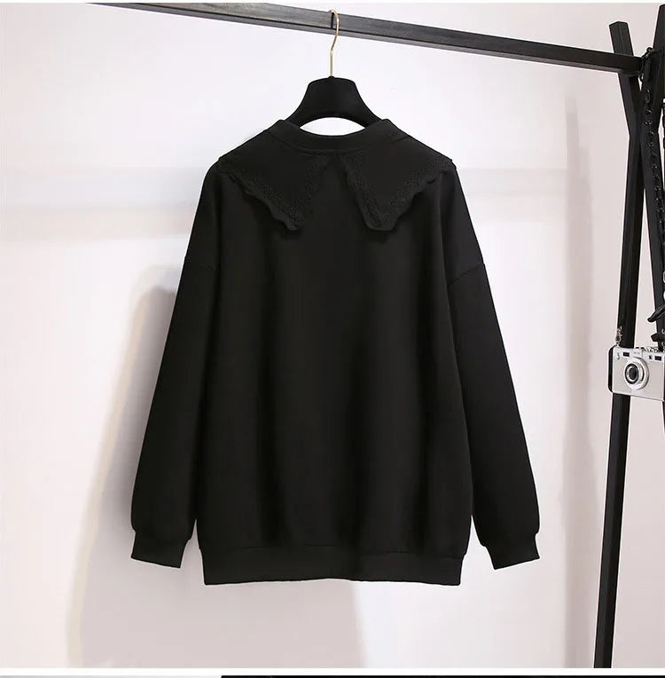 150Kg Plus Größe frauen Herbst Faul Stil Puppe Kragen Sweatshirts Fehlschlag 157cm 6XL 7XL 8XL 9XL 10XL lose Dünnen Langen Ärmeln Top