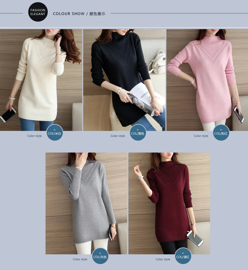 Frühling Herbst Winter Neue Rollkragenpullover Frauen Koreanische Lose Medium Lange Dicke Stricken Top Pullover Bodenbildung Pullover Ziehen