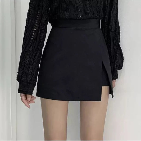 Mini Skirts Women Irregular Solid Side-slit Stretchy Korean Style Trendy Chic OL High Waist Female Bottom Popular Spring Autumn.
