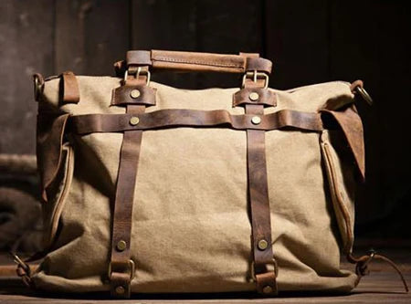 Vintage Military Canvas + Echtes Leder Herren Umhängetasche Sling Umhängetasche Tote Handtasche Herren Canvas Messenger Bag Freizeit