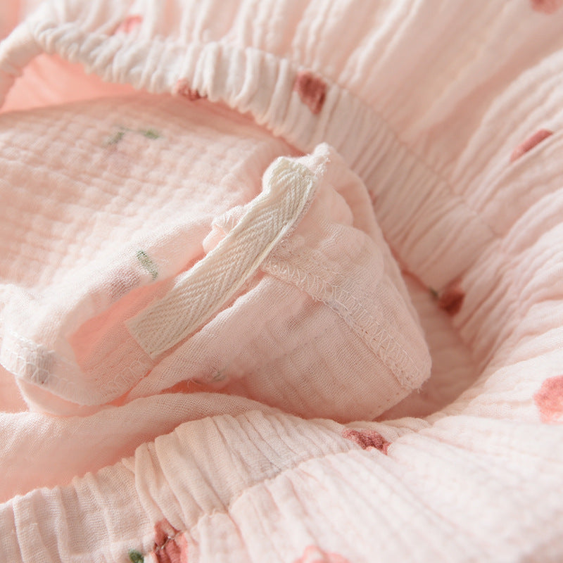 2025 sommer Damen Kurzarm Shorts Pyjamas Set 100 % Baumwolle Krepp Tuch Dünne Hause Service Zwei-stück Frühling und Herbst Lose