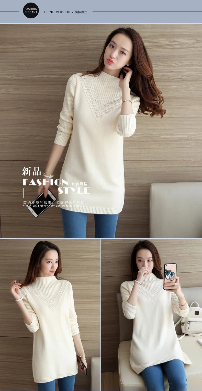 Frühling Herbst Winter Neue Rollkragenpullover Frauen Koreanische Lose Medium Lange Dicke Stricken Top Pullover Bodenbildung Pullover Ziehen
