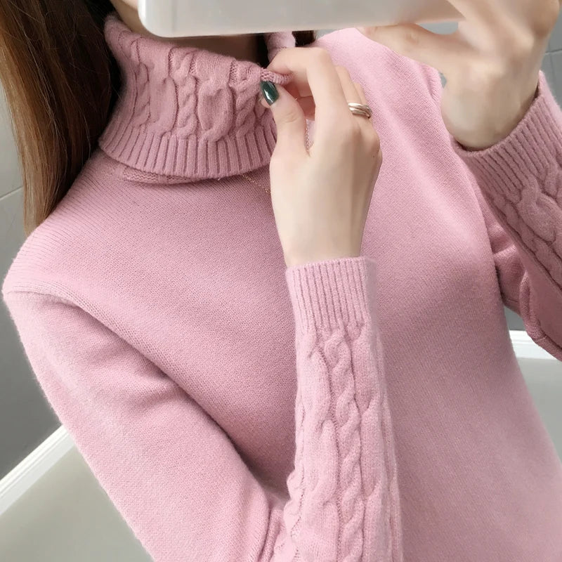 Frauen Pullover Rollkragen Pullover Herbst Winter Pullover Neue 2025, Lange Ärmel Dicke Warme Weibliche Pullover Khaki