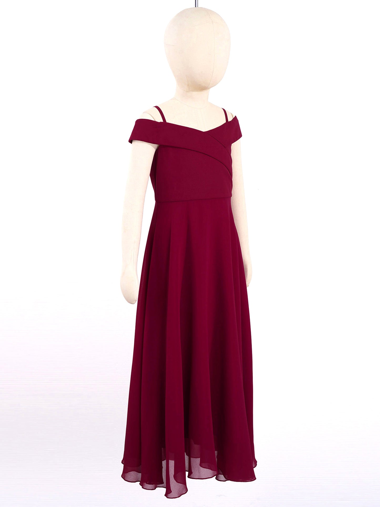 Elegantes Chiffon-Partykleid für Mädchen, schulterfrei, verstellbarer Spaghettiträger, bodenlanges Maxikleid für Hochzeit, Geburtstag, Abend