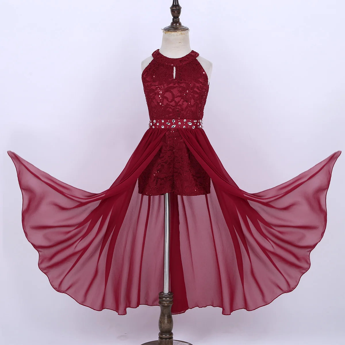 Kinder Mädchen Ärmellose Blumen Spitze Strass Party Kleid Dance Strampler für Schule Pageant Geburtstag Hochzeit Bühne Leistung