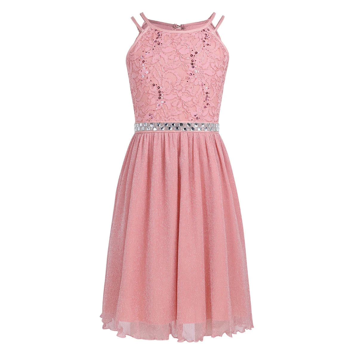 Iiniim Teen Mädchen Ärmellose Pailletten Floral Spitze Glänzenden Kleid Vestido de festa für Hochzeit Formale Geburtstag Party Sommer Kleider