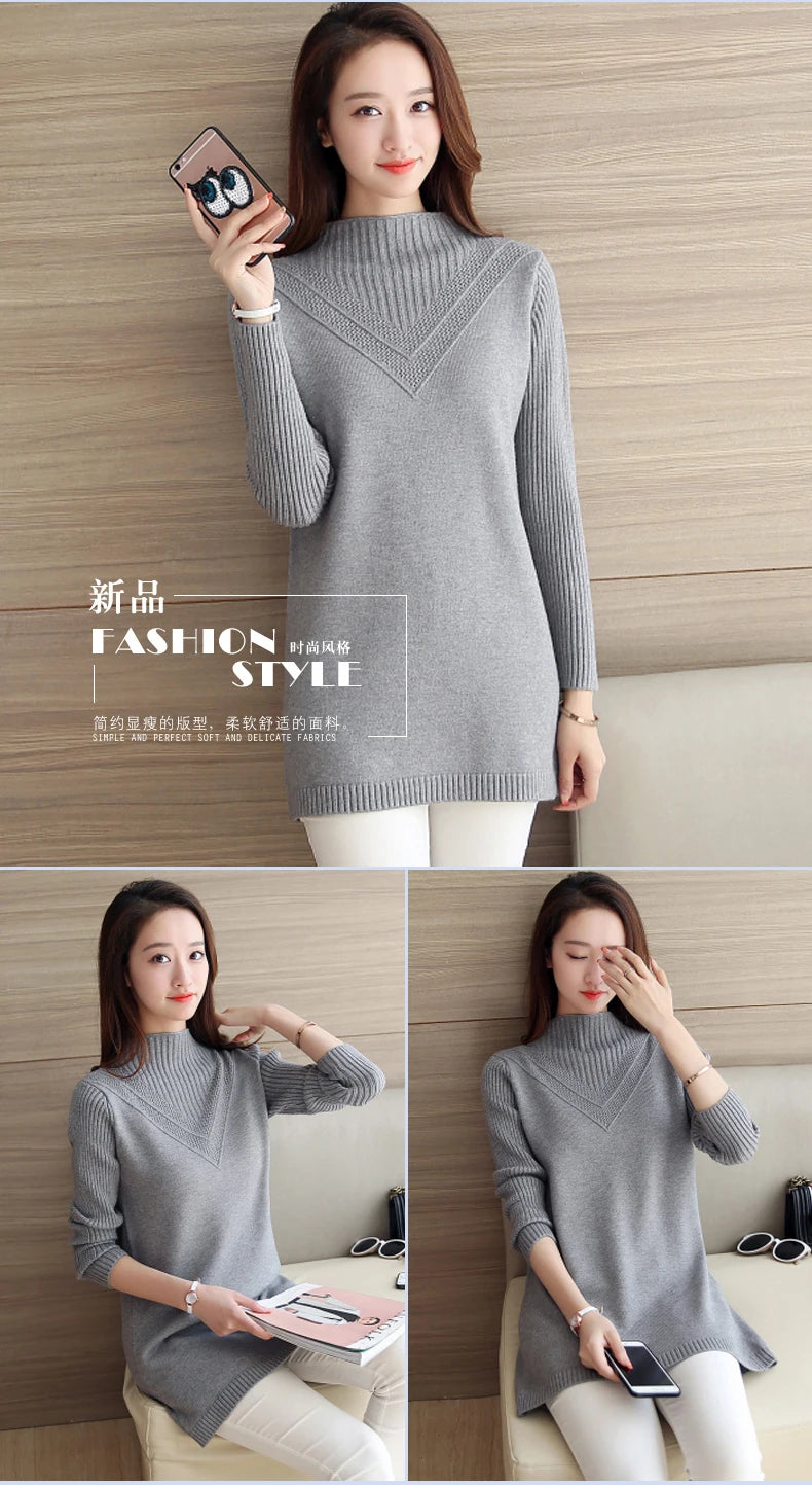 Frühling Herbst Winter Neue Rollkragenpullover Frauen Koreanische Lose Medium Lange Dicke Stricken Top Pullover Bodenbildung Pullover Ziehen