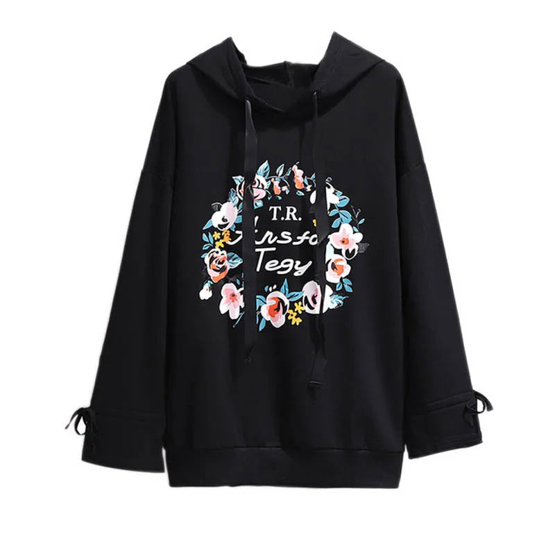 150Kg Plus Größe frauen Frühling Herbst Mit Kapuze Gedruckt Sweatshirt Büste 155cm 6XL 7XL 8XL 9XL 10XL Lange-ärmeln Top Schwarz Weiß