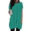 JAC228 K1130 Women's Short Sleeve O Neck Loose Solid Color Tunic Top
