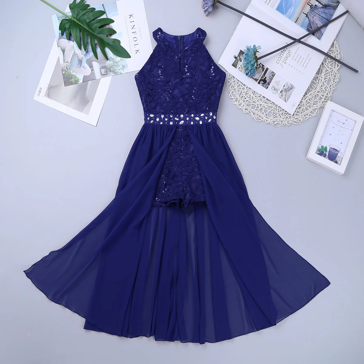 Kinder Mädchen Ärmellose Blumen Spitze Strass Party Kleid Dance Strampler für Schule Pageant Geburtstag Hochzeit Bühne Leistung