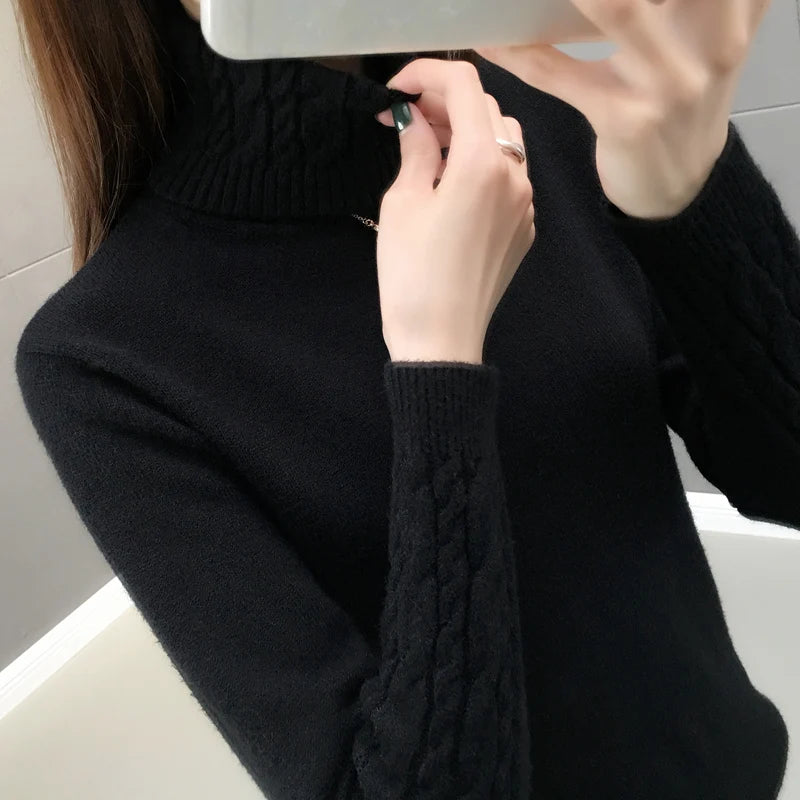 Frauen Pullover Rollkragen Pullover Herbst Winter Pullover Neue 2025, Lange Ärmel Dicke Warme Weibliche Pullover Khaki