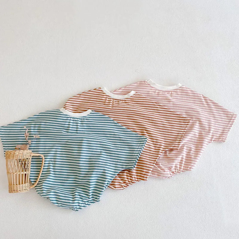 2024 neue Sommer Baby Bodys Mädchen Overalls Infant Jungen Gestreiften Einteilige Neugeborenen Kleidung