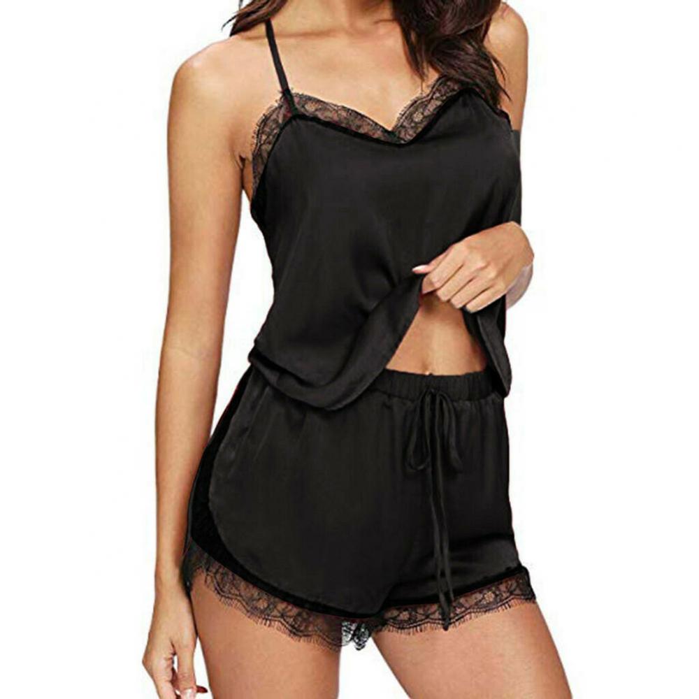 Heißer verkauf damen sommer sexy seide spitze einfarbig pyjamas leibchen top shorts haut-freundliche hause unterwäsche pyjamas set einzelhandel
