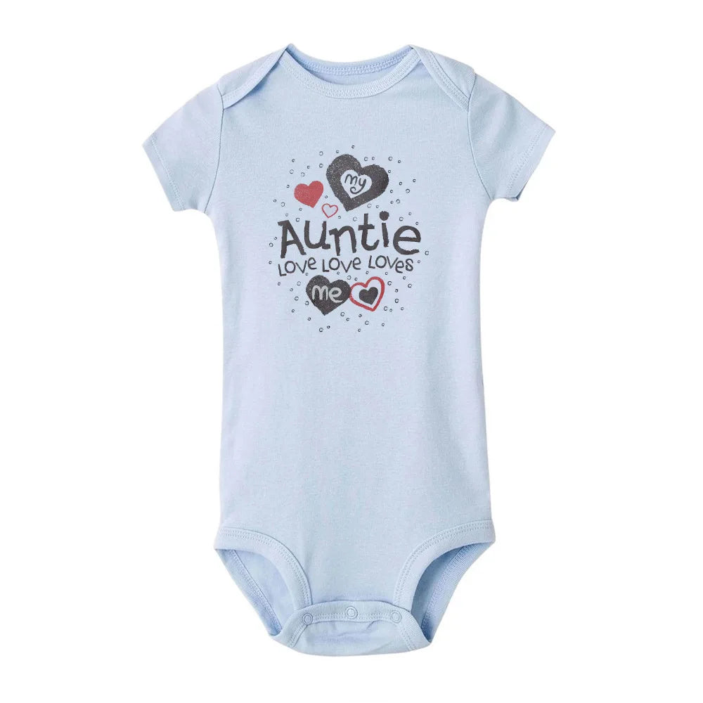 ICH LIEBE DICH ZUM MOND UND ZURÜCK & My Auntie Liebt Mich Gedruckt Jungen Mädchen Infant Playsuits Ein Stück schöne Baby Kid Romper Body