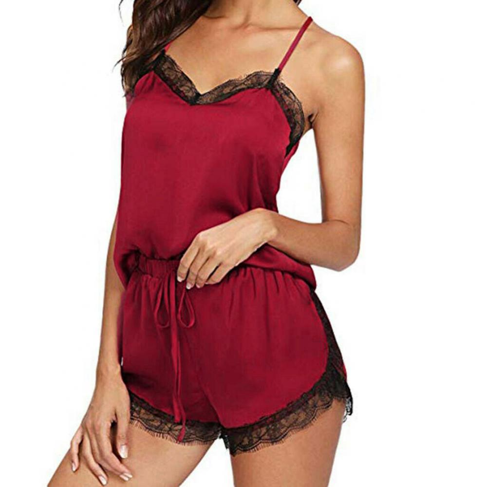 Heißer verkauf damen sommer sexy seide spitze einfarbig pyjamas leibchen top shorts haut-freundliche hause unterwäsche pyjamas set einzelhandel