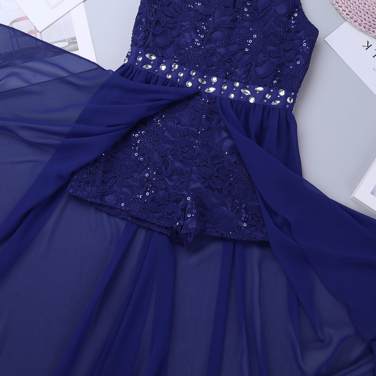 Kinder Mädchen Ärmellose Blumen Spitze Strass Party Kleid Dance Strampler für Schule Pageant Geburtstag Hochzeit Bühne Leistung