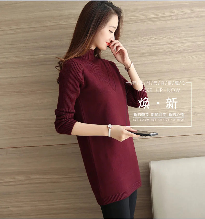 Frühling Herbst Winter Neue Rollkragenpullover Frauen Koreanische Lose Medium Lange Dicke Stricken Top Pullover Bodenbildung Pullover Ziehen