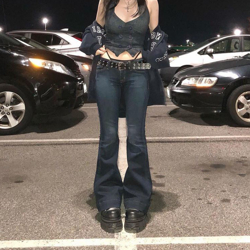 Vintage Y2K Flared Jeans Retro Button-up Low Rise Casual Denim Hose Harajuku 2000er Jahre Hose Basic Aesthetic Mom