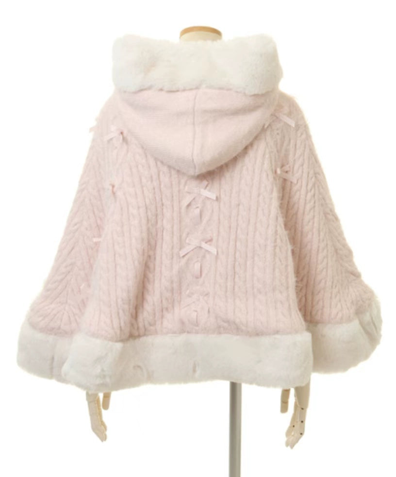 Japanische Liz Süße Prinzessin Faux Kaninchen Fell Cape Mantel Frauen Herbst Winter Pelz Jacke Lose Uhr Strass Bogen Mit Kapuze Mantel