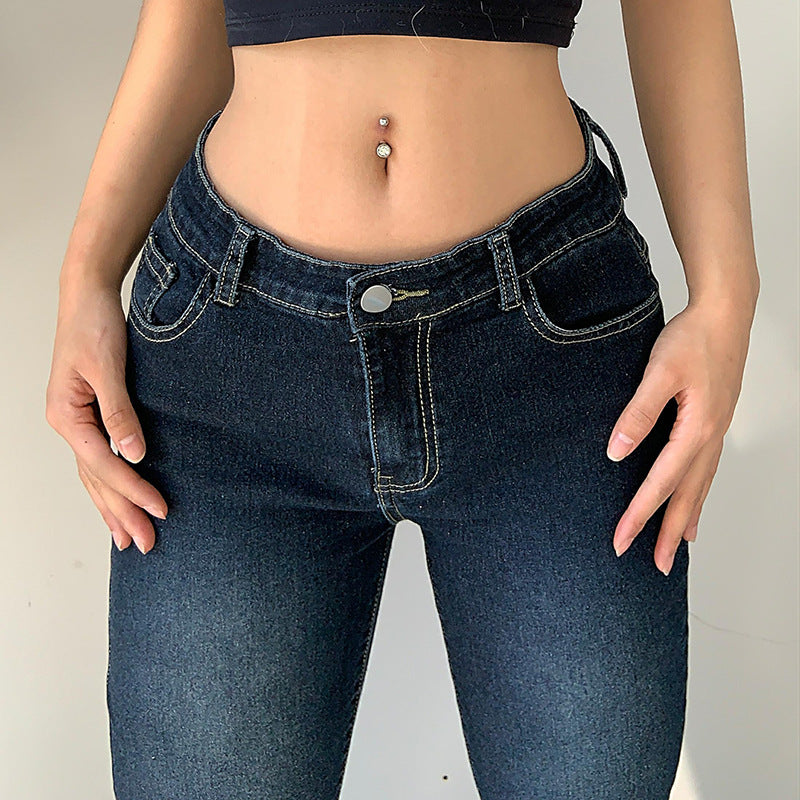 Vintage Y2K Flared Jeans Retro Button-up Low Rise Casual Denim Hose Harajuku 2000er Jahre Hose Basic Aesthetic Mom