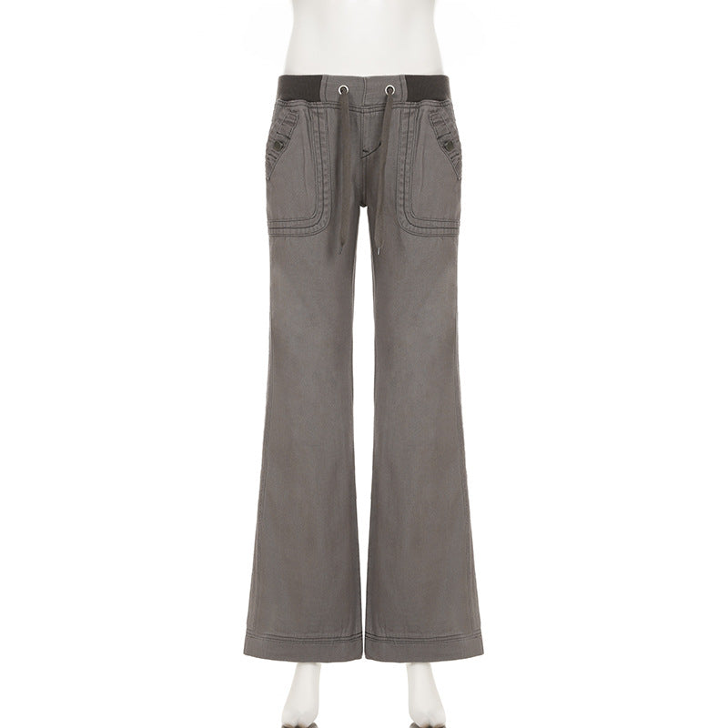 Vintage Y2K Flared Jeans Retro Button-up Low Rise Casual Denim Hose Harajuku 2000er Jahre Hose Basic Aesthetic Mom