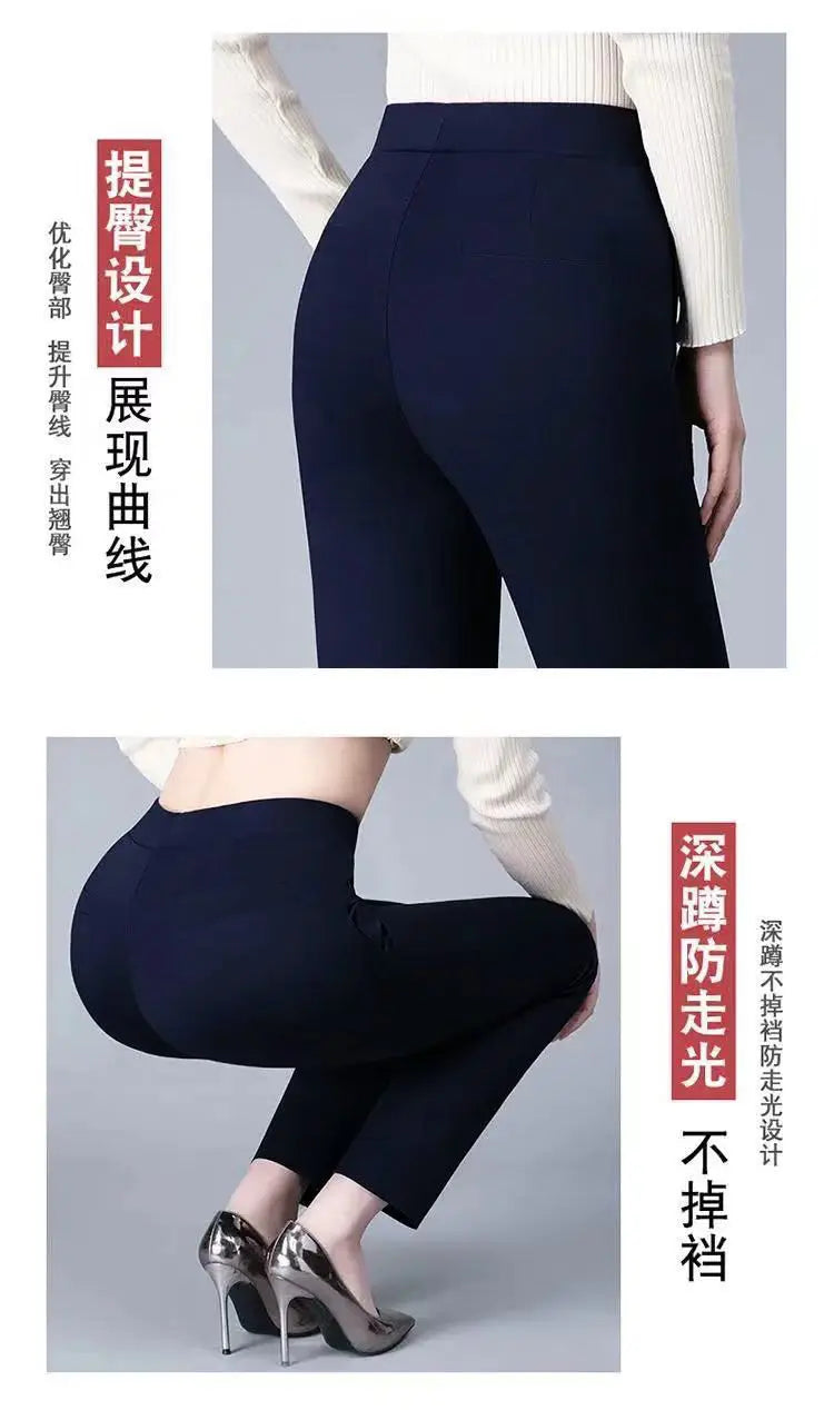 Büro Dame Feste Big Size 6XL Alle-spiel Bleistift Hosen Frühling Herbst Mode Frauen Elastische Hohe Taille Taschen Gerade hosen