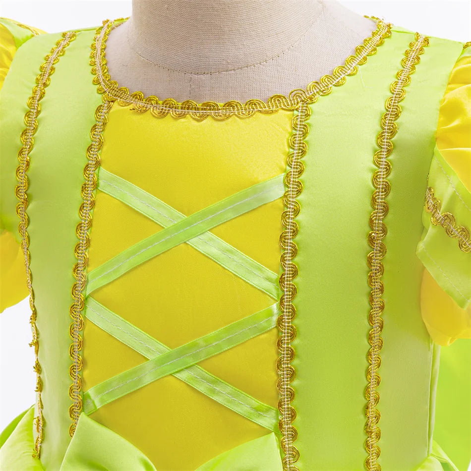 Tiana Fancy Prinzessin Kleid für Mädchen Geburtstag Party Kostüm Kinder Rollenspiel Ballkleid Kinder Karneval Performance Kleidung