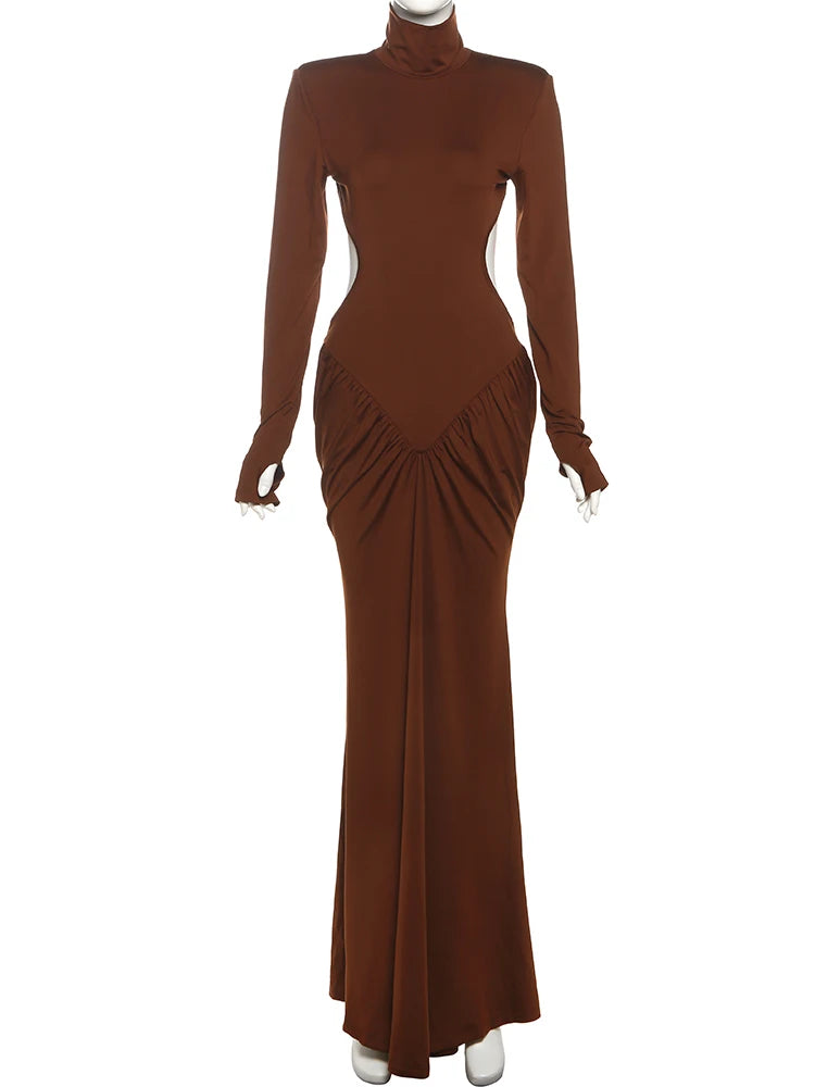 Kliou Raffen Mantel Frauen Maxi Kleider High Street Klassische Volle Hülse Gerade Schulter Backless Vestidos Mujer Abend Tragen