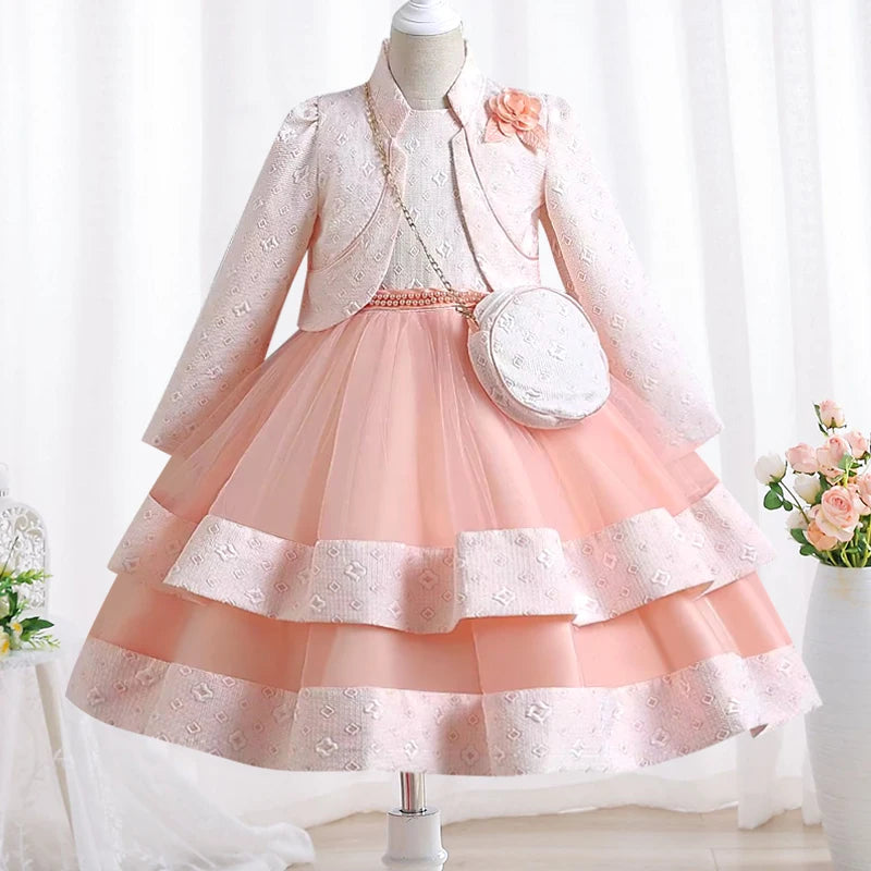 Neues Mädchenkleid, zweiteiliges Set, 3–10 Jahre alt, wunderschönes Weihnachts-Performance-Kleid, Herbst-Party-Abschlussballkleid für Mädchen