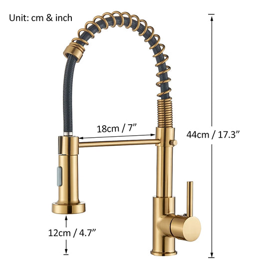 Brushed Gold Kitchen Faucet Pull Down 2-way Spray Single Handle Hot Cold Water Mixer Tap 360 Rotation Torneira Cozinha Mixer Tap