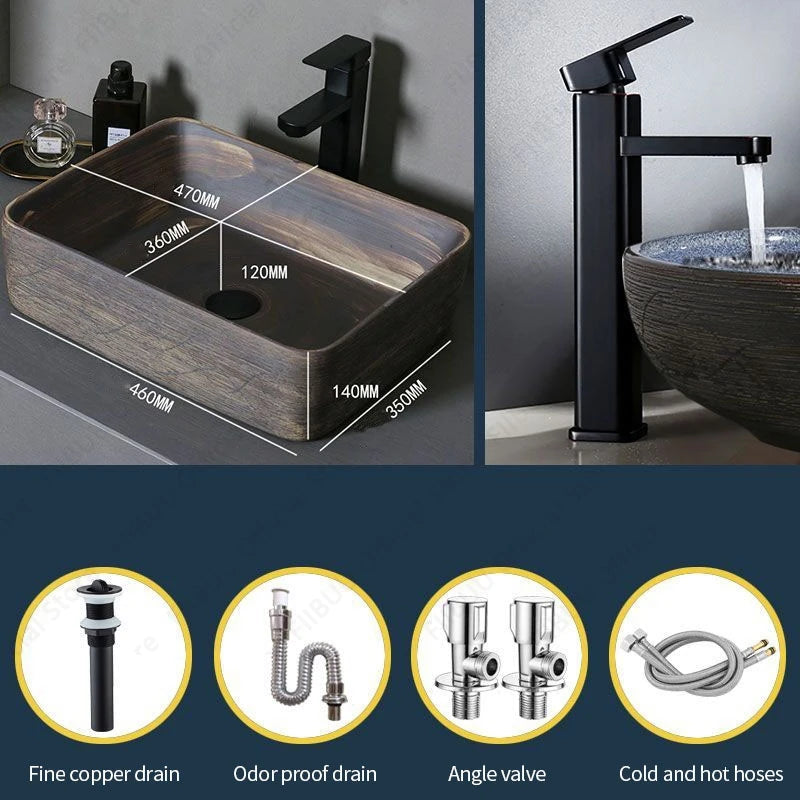 Braunes Keramikgefäß, Waschbecken, Waschtisch, Schüssel, ovaler Badezimmertisch, Waschbecken, Toilette, Balkon, Kunstbecken, über der Theke, Sockelwaschbecken