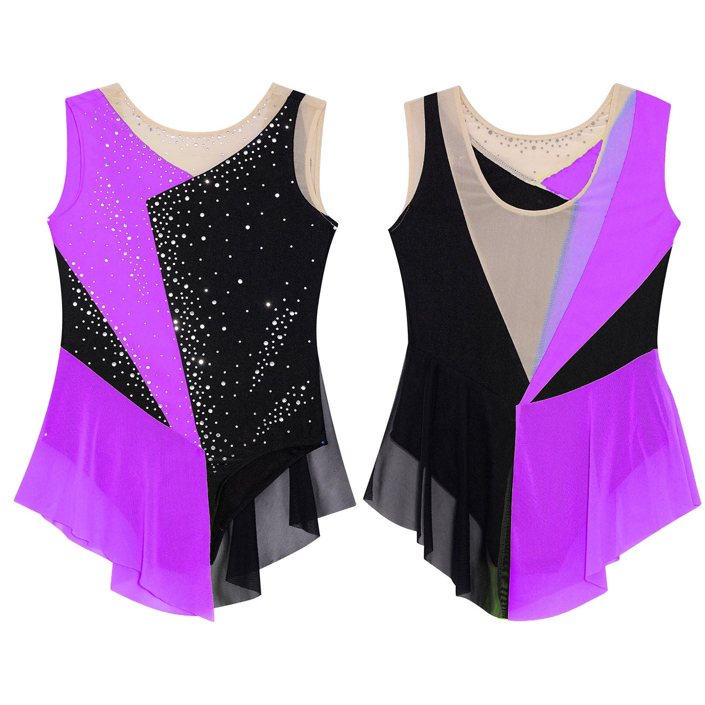 6-16Y Mädchen Ärmelloses Eiskunstlauf Trikot Kleid Ballett Rhythmische Gymnastik Lyrical Dance Body Bühne Leistung Dancewear