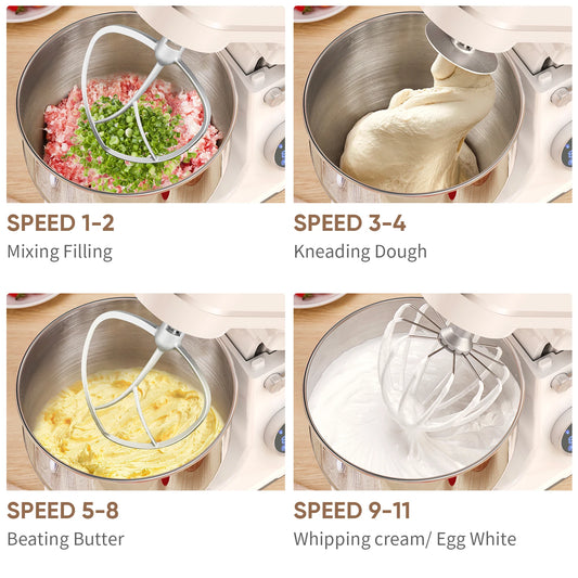 BioloMix Kitchen Food Stand Mixer, 1200W 11-Speeds DC Motor, Digital OLED Screen, Electric Food Mixer with Dough Hook, Whisk.