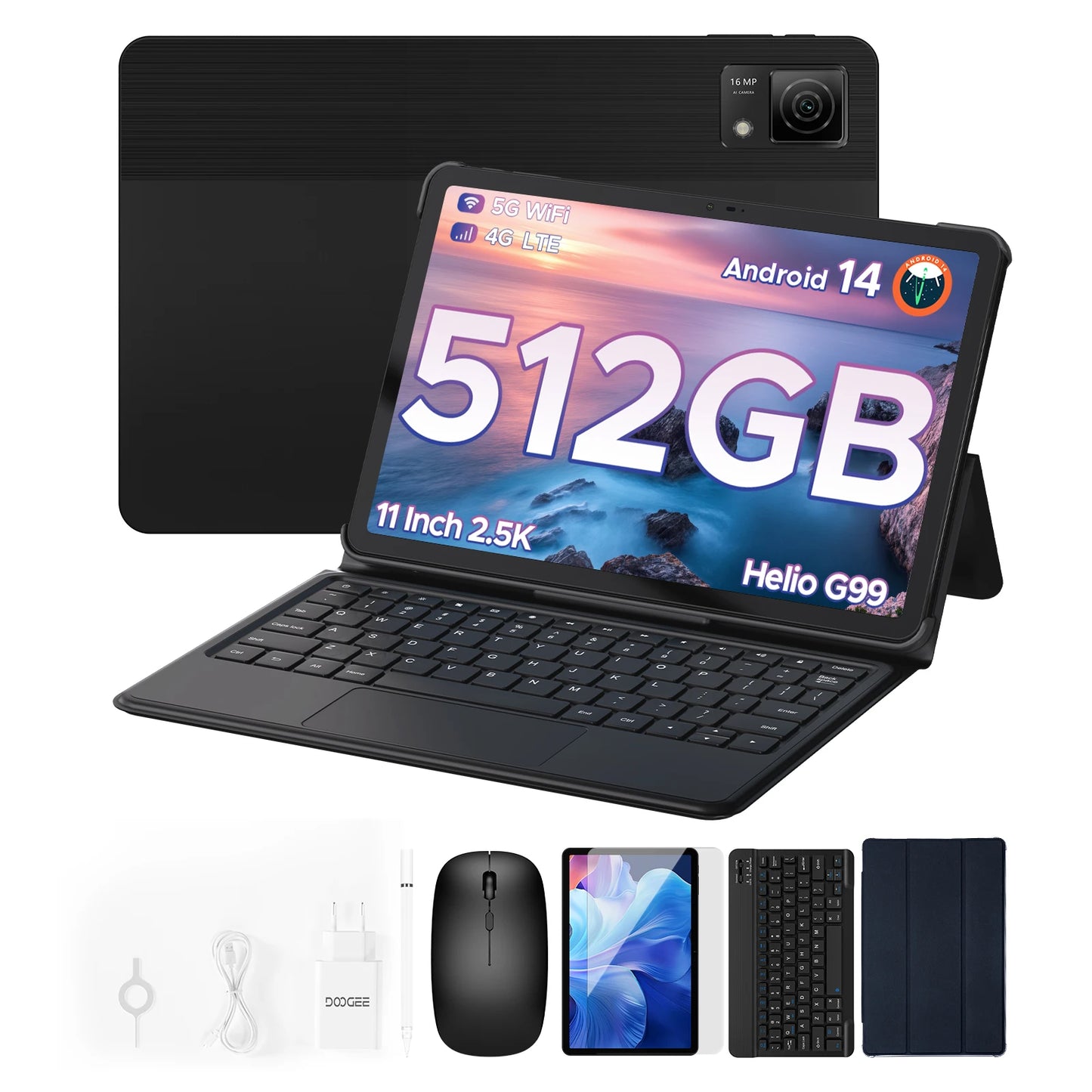 DOOGEE T40 Android Tablet 14 11 ''IPS 2.5K 8GB RAM 512GB ROM Helio G99 8580mAh 18W Charge Face Unlock 7.6mm ultra-thin Tablet