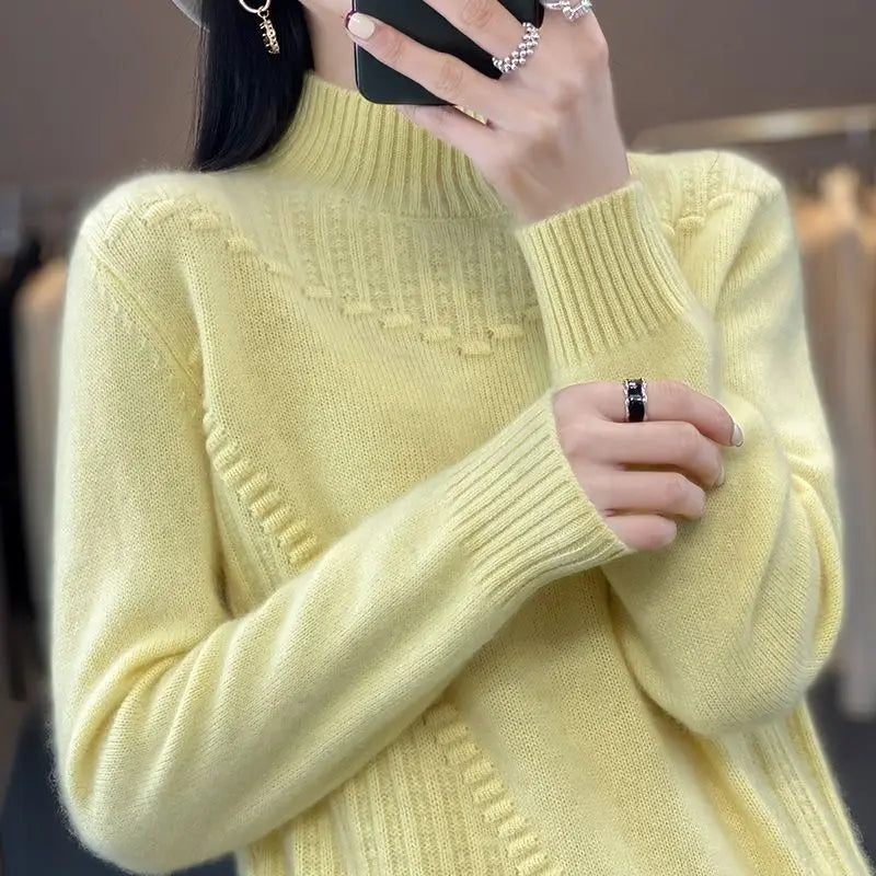 2024 herbst Neue Lose frauen Halb-rollkragen Verdickt Einfarbig Einfache Häkeln Beiläufige Gestrickte Pullover Pullover Top