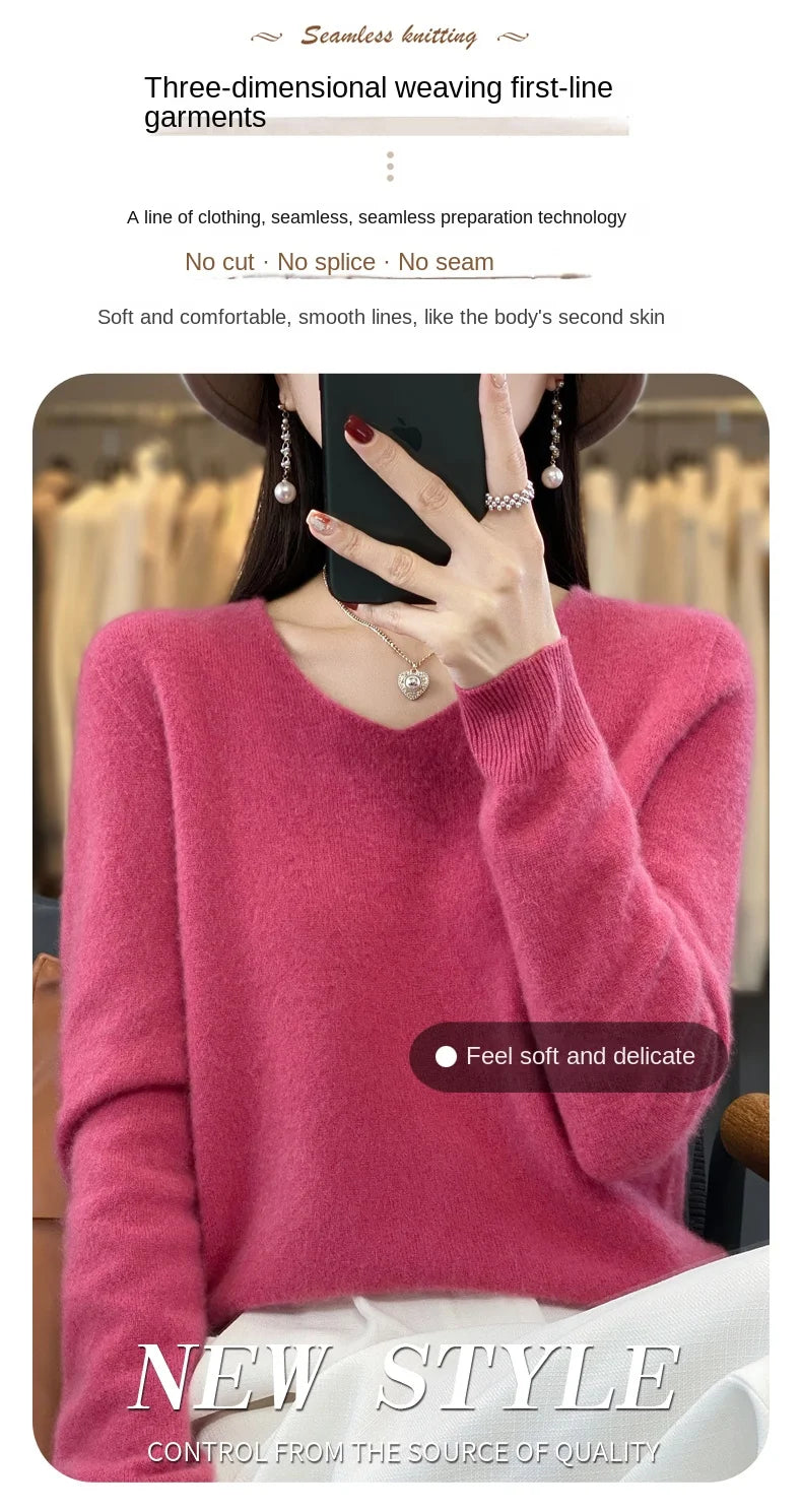 2024 100% Merino Reine Wolle V-ausschnitt Herbst Und Winter Pullover Pullover Neue Kaschmir Pullover frauen Beiläufige Gestrickte Top DMR201