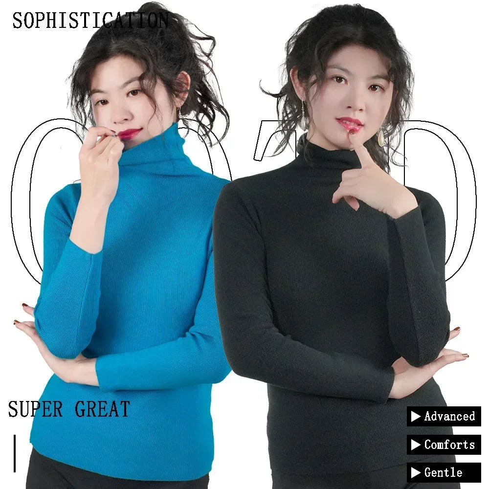 Frauen Pullover Winter Warm Hohe Kragen Strickwaren Langarm Schlank Jumper Frau Thermische Tops Kleidung Pullover Rollkragen Pullover