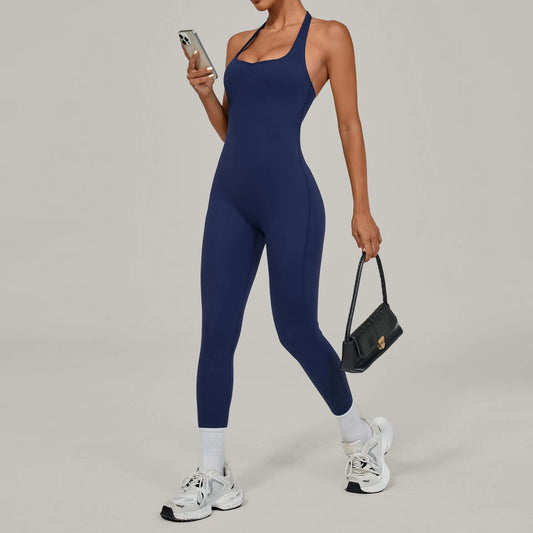 Yoga Jumpsuit Sports Fitness Peach Hip Halter Neck Backless Pants Bodysuit Outdoor Dance Jumpsuit Tight Yoga Wear for Women.